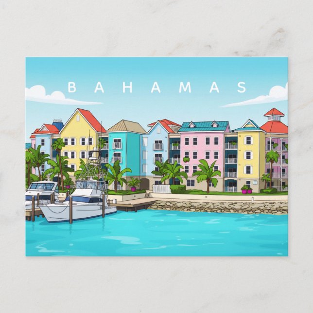 Bahamas färgglada hus vykort (Framsida)