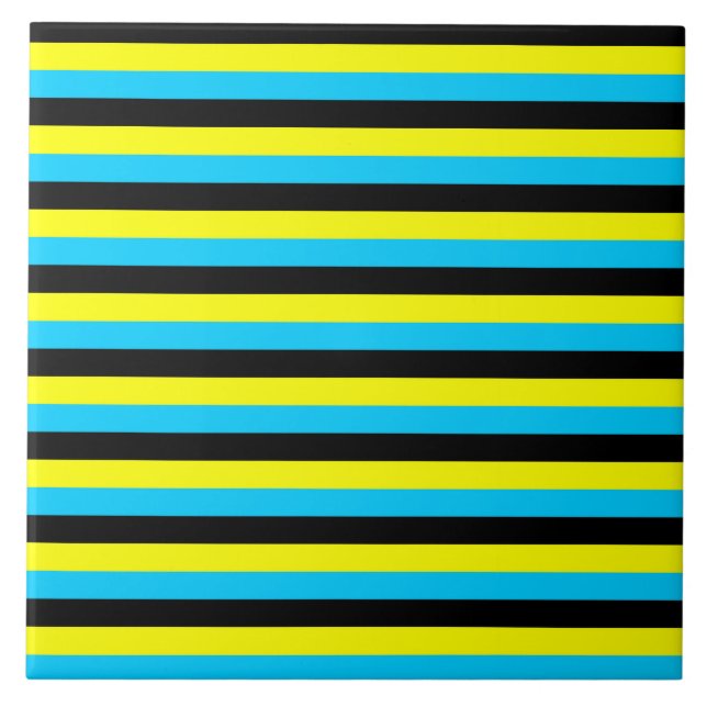 bahamas flag stripes country pattern blue yellow b kakelplatta (Framsidan)