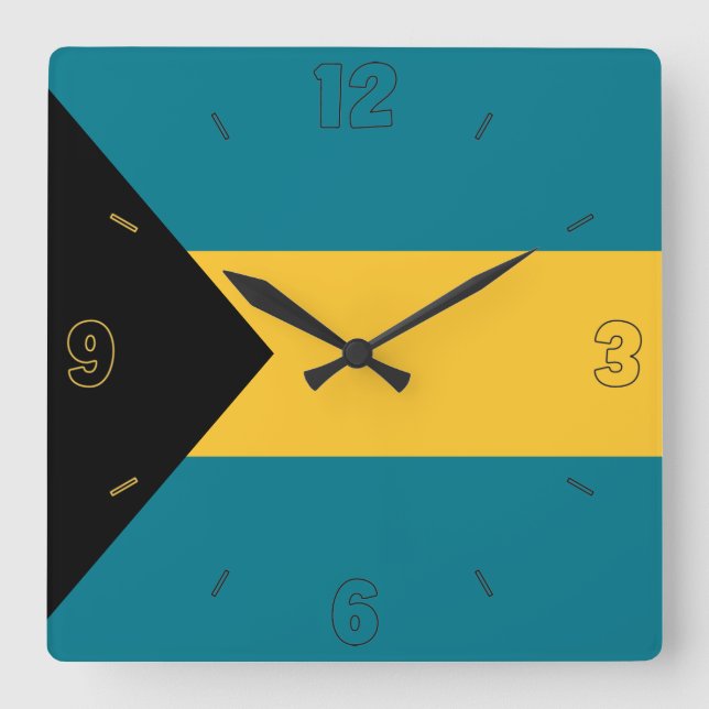 Bahamas Flagga Blue Black Gult Numbers Patriotic Fyrkantig Klocka (Framsida)