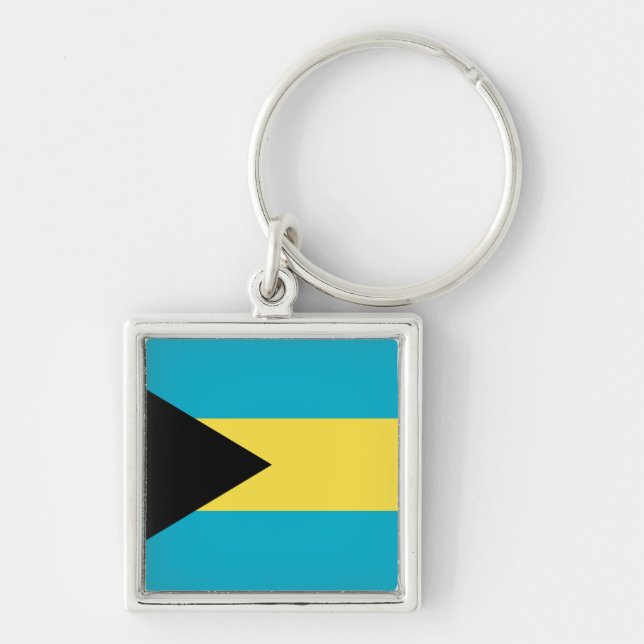 Bahamas Flagga Fyrkantig Silverfärgad Nyckelring (Framsidan)