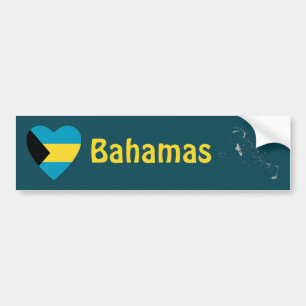 Bahamas Flagga Hjärta + Karta Bildäckslapp Bildekal