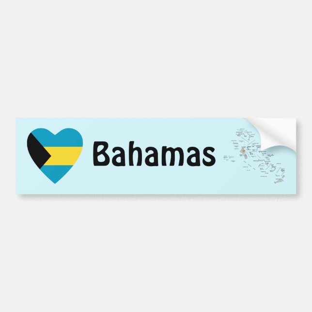 Bahamas Flagga Hjärta + Karta Bildäckslapp Bildekal (Framsidan)