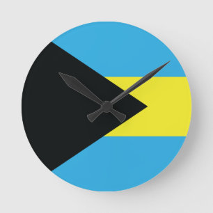 Bahamas Flagga i Black, Guld och Aquamarine Rund Klocka