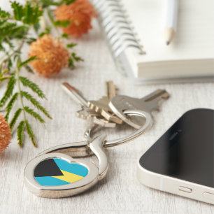 Bahamas flagga twisted heart silverfärgad nyckelring