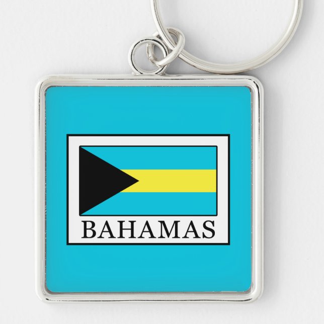 Bahamas Fyrkantig Silverfärgad Nyckelring (Framsidan)