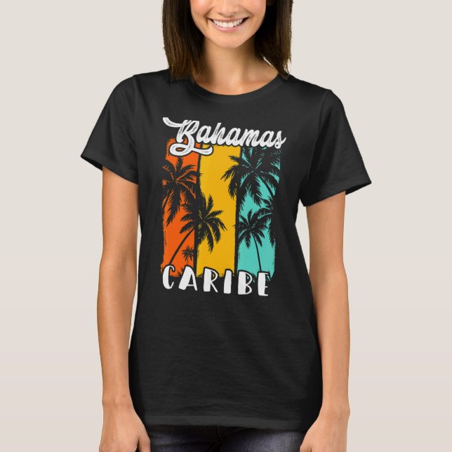 Bahamas Handflatan Träd Beach Caribe Retro Vacatio T Shirt (Framsida)