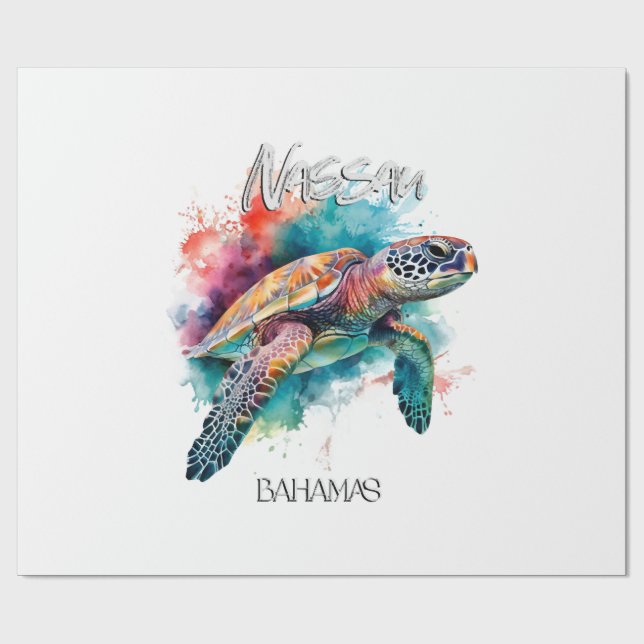 Bahamas havssköldpadda bahamansk flagga strand sto presentpapper (Platt)