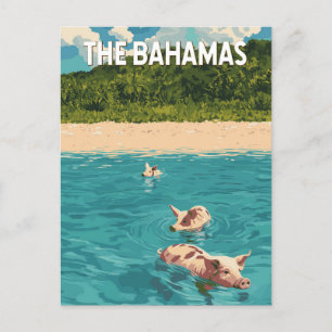 Bahamas Illustration Travel Art Vintage Vykort