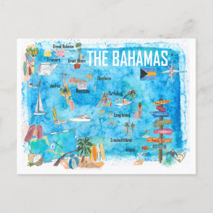 Bahamas illustrerade Karta med huvudvägarna Helg Vykort