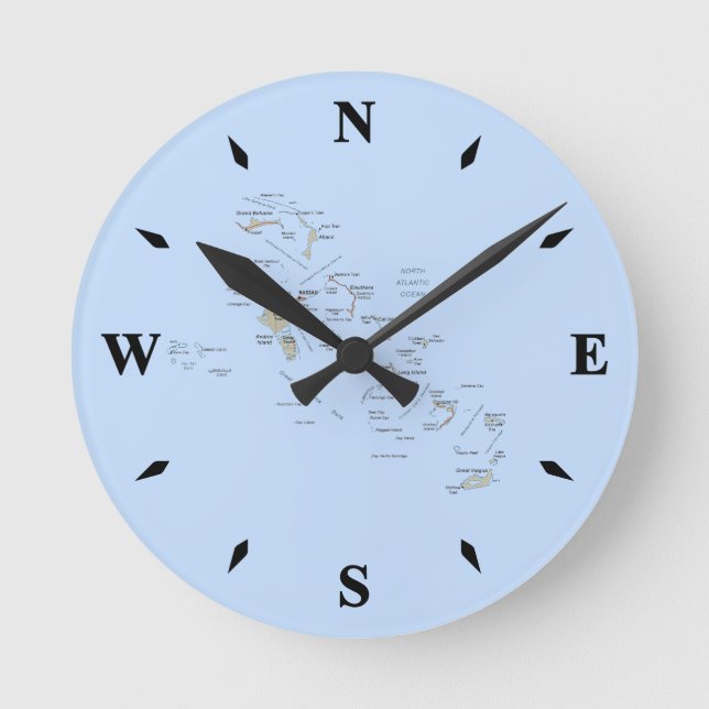 Bahamas Karta Clock Rund Klocka (Framsida)