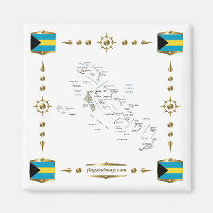 Bahamas Karta + Flaggor Magnet