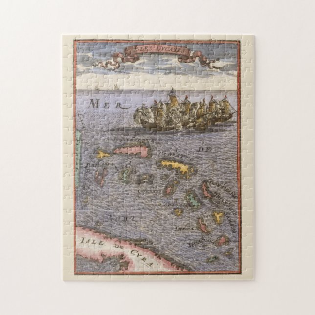 Bahamas Karta Vintage Fraktas Naval Battle Karibie Pussel (Vertikal)