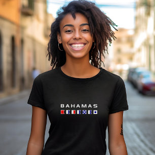 Bahamas Maritime Nautical Signal Flaggor Mörk Färg T Shirt
