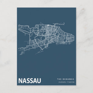 Bahamas Minimalist City Karta Line Art i Blue Vykort