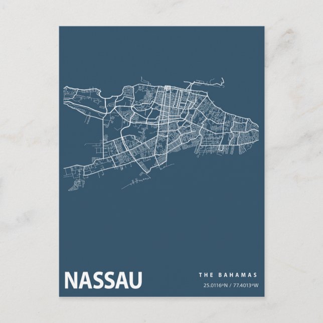 Bahamas Minimalist City Karta Line Art i Blue Vykort (Framsida)