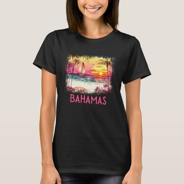Bahamas Palm Tree Beach Vacation Summer and Surf T Shirt (Framsida)