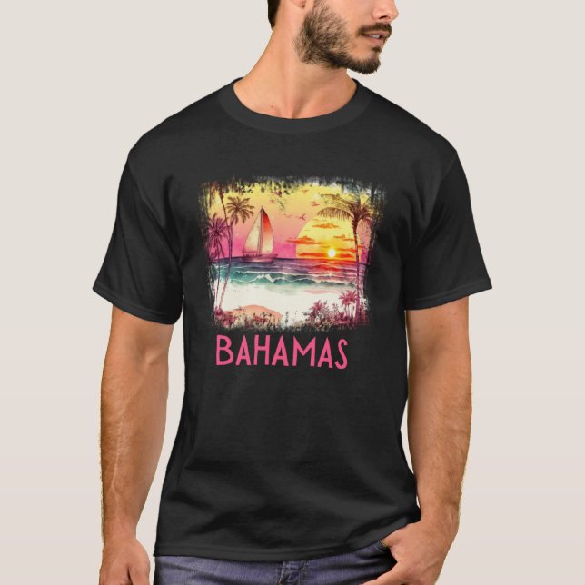 Bahamas Palm Tree Beach Vacation Summer and Surf T Shirt (Framsida)