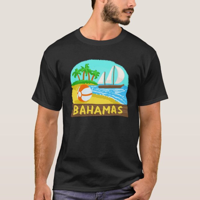 Bahamas Palm Tree Sun Beach Lagoon Island T Shirt (Framsida)