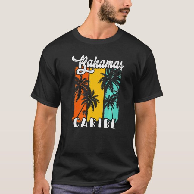 Bahamas Palm Trees Beach Caribe Retro Vacation Fam T Shirt (Framsida)