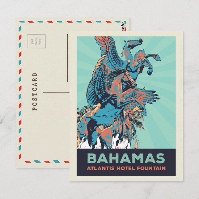 Bahamas Paradise Island, Atlantis-orten fontän Vykort (Fram/baksida)