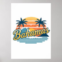 Bahamas Retro Solnedgång Palmträd Design
