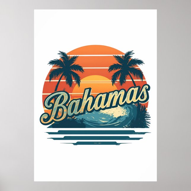 Bahamas Retro Sunset Palm Trees Design Poster (Framsidan)