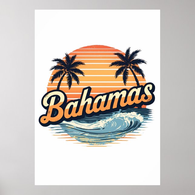 Bahamas Retro Sunset Palm Trees Design Poster (Framsidan)