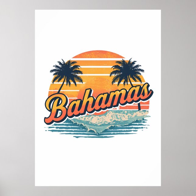 Bahamas Retro Sunset Palm Trees Design Poster (Framsidan)