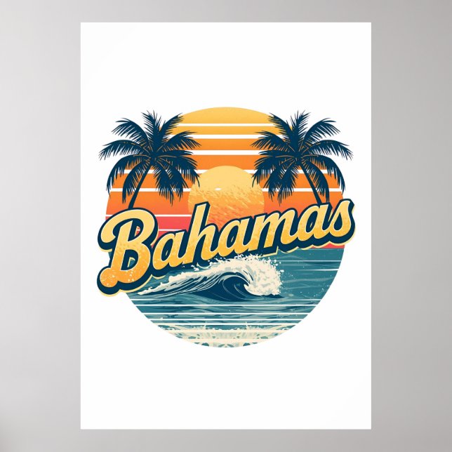 Bahamas Retro Sunset Palm Trees Design Poster (Framsidan)