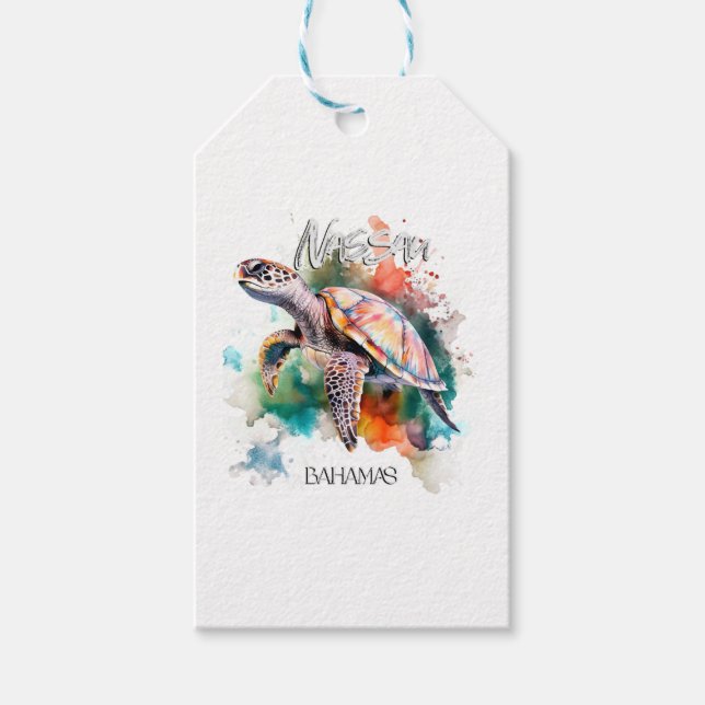 Bahamas Seat Turtle Bahamian Flagga Beach Underbar Presentetikett (Framsidan)