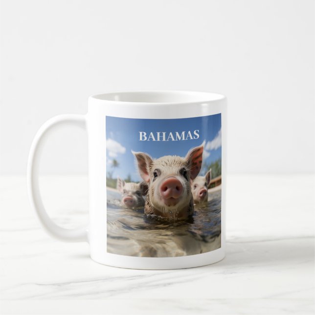 Bahamas Simmande Grisar - Exuma Gris Strand Äventy Kaffemugg (Vänster)