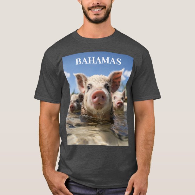 Bahamas Simmande Grisar - Exuma Grisstrand Äventyr T Shirt (Framsida)