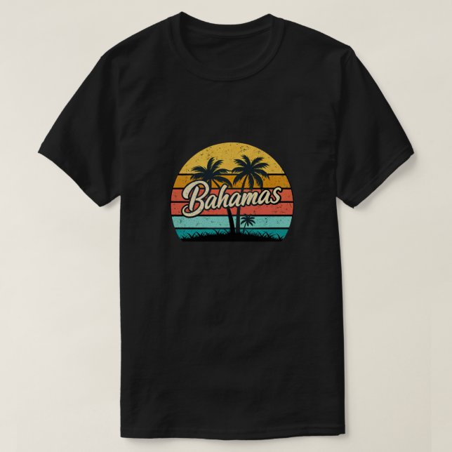 Bahamas Solnedgång Retro Palm T Shirt (Design framsida)