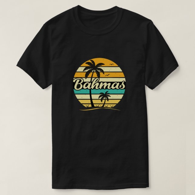 Bahamas Solnedgång Retro Palm T Shirt (Design framsida)