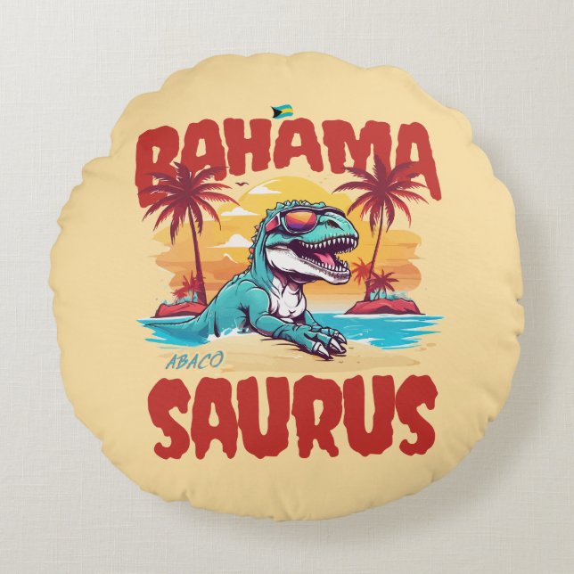 Bahamas Souvenir Gift: Abaco Bahamas Bahama Saurus Rund Kudde (Framsidan)