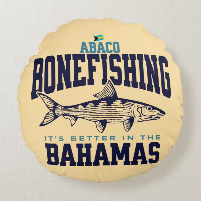 Bahamas Souvenir Gift: Abaco Bahamas Bonefishing Rund Kudde (Framsidan)