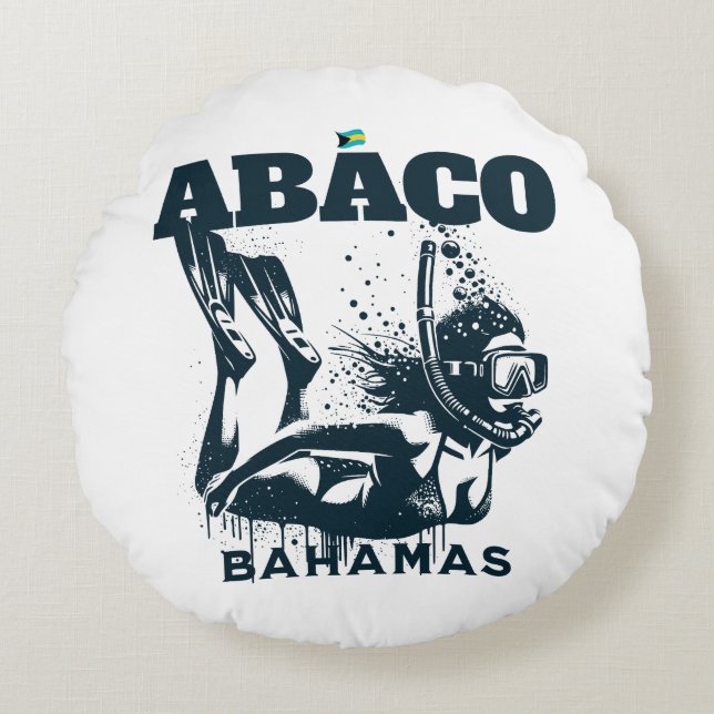 Bahamas Souvenir Gift: Abaco Bahamas Dive Rund Kudde (Framsidan)