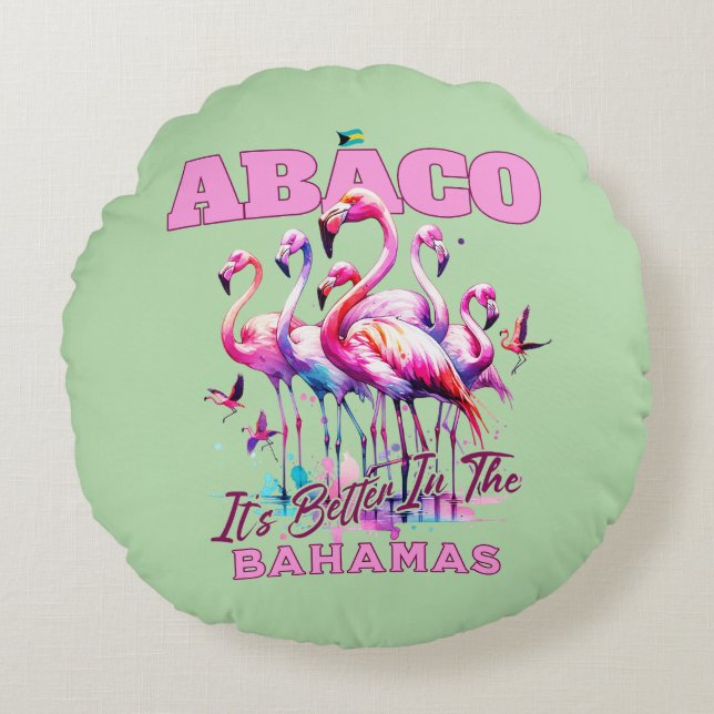 Bahamas Souvenir Gift: Abaco Bahamas Flamingo Rund Kudde (Framsidan)