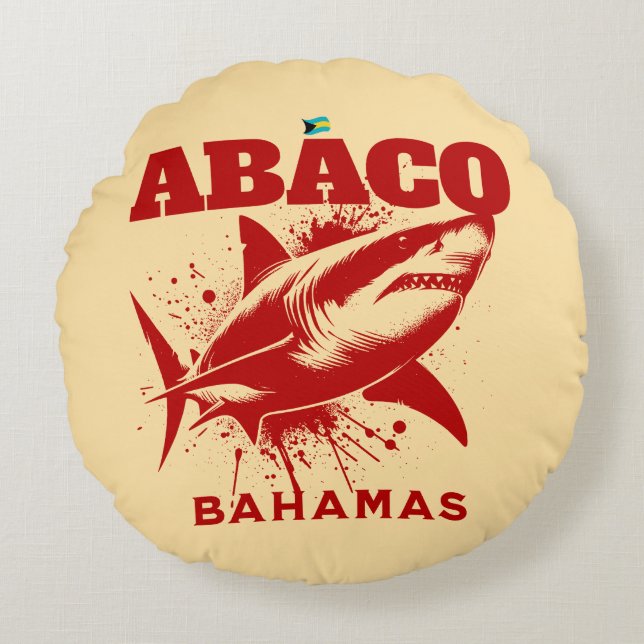Bahamas Souvenir Gift: Abaco Bahamas Shark Fish Rund Kudde (Framsidan)