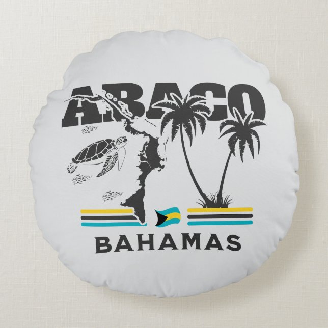 Bahamas Souvenir Gift: Abaco Bahamas Självständigh Rund Kudde (Framsidan)