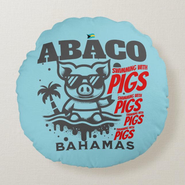 Bahamas Souvenir Gift: Abaco Bahamas Swimming Gris Rund Kudde (Framsidan)