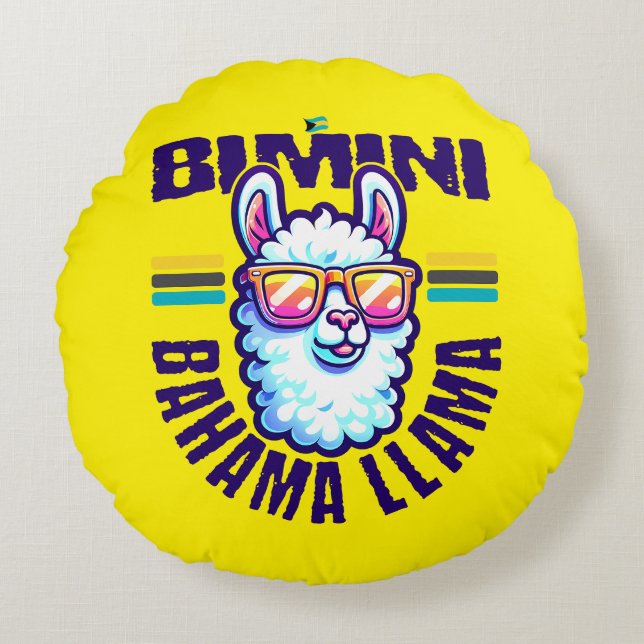 Bahamas Souvenir Gift: Bimini Bahamas Bahama Llama Rund Kudde (Framsidan)