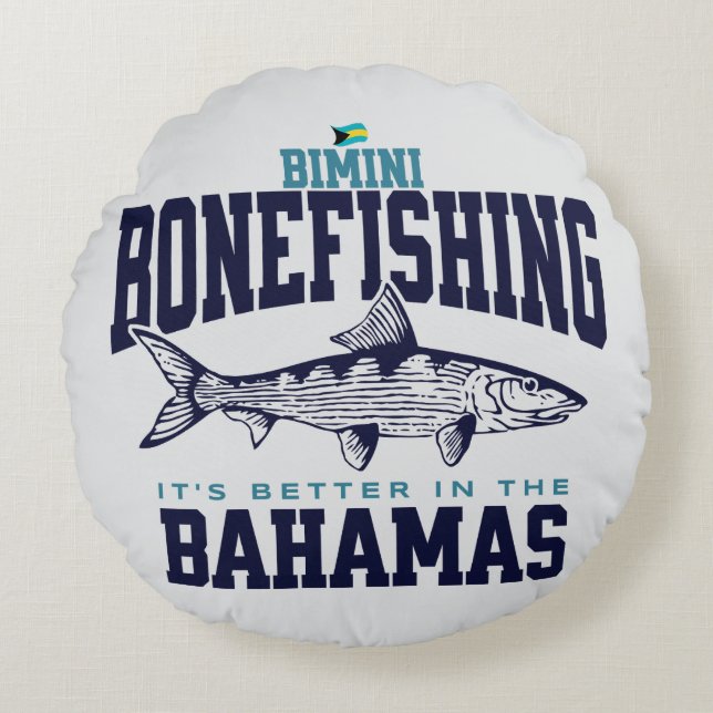 Bahamas Souvenir Gift: Bimini Bahamas Bonefishing Rund Kudde (Framsidan)