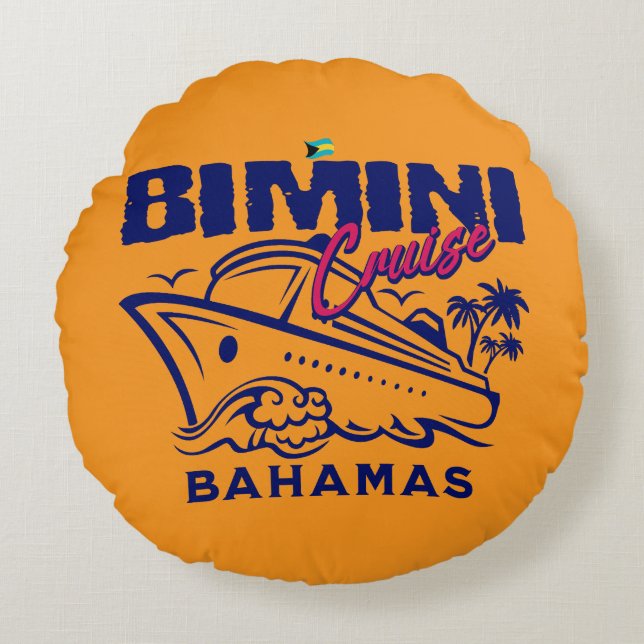 Bahamas Souvenir Gift: Bimini Bahamas Cruise Rund Kudde (Framsidan)