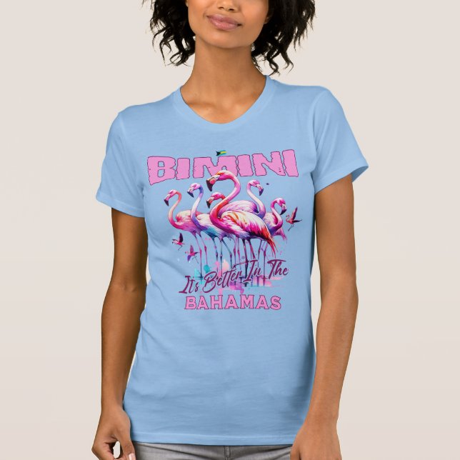 Bahamas Souvenir Gift: Bimini Bahamas Flamingo T Shirt (Framsida)