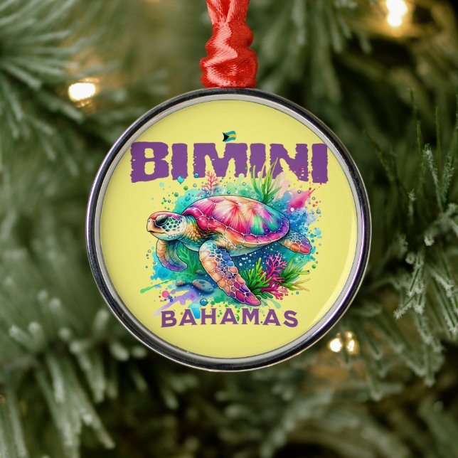 Bahamas Souvenir Gift: Bimini Bahamas Sea Turtle Julgransprydnad Metall (Träd)