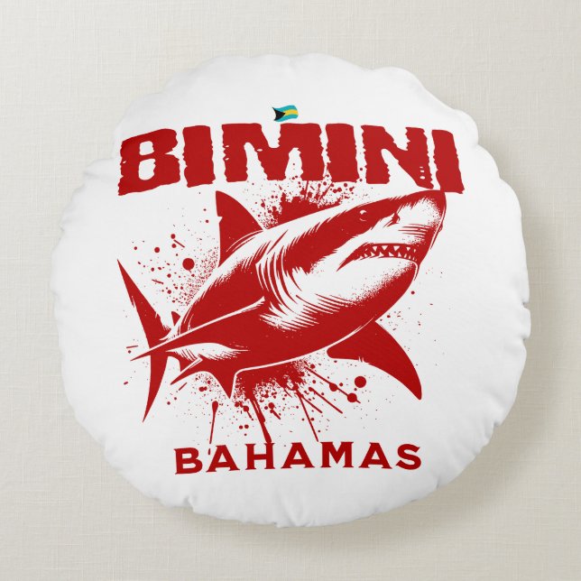 Bahamas Souvenir Gift: Bimini Bahamas Shark Fish Rund Kudde (Framsidan)