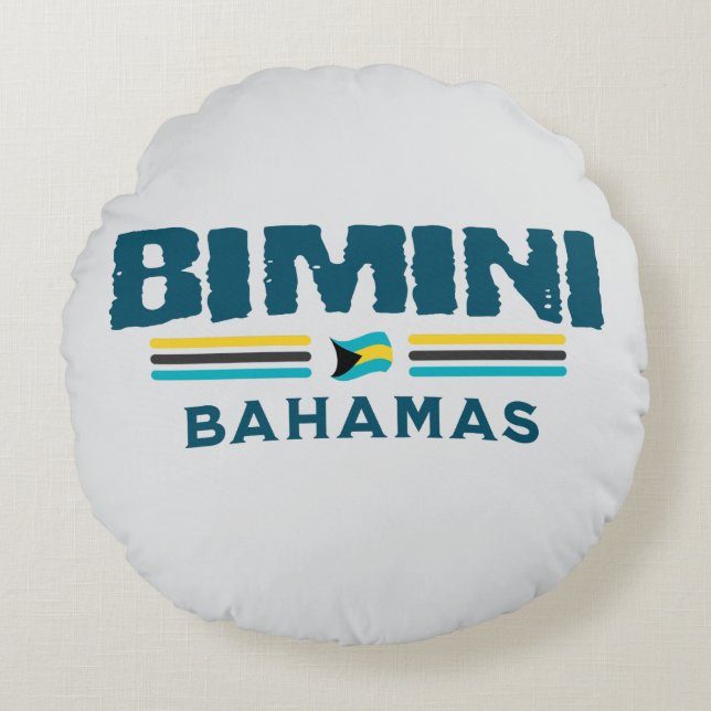 Bahamas Souvenir Gift: Bimini Bahamas Självständig Rund Kudde (Framsidan)