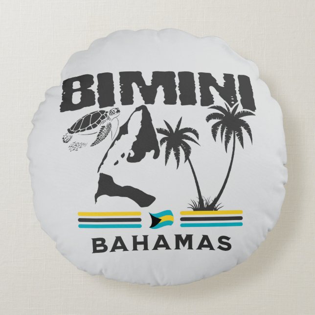 Bahamas Souvenir Gift: Bimini Bahamas Självständig Rund Kudde (Framsidan)