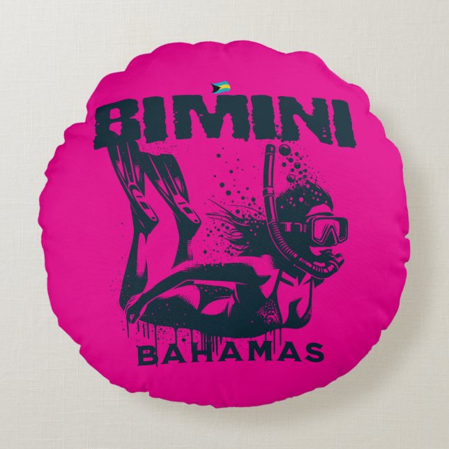 Bahamas Souvenir Gift: Bimini Bahamas Snorkeling Rund Kudde (Framsidan)